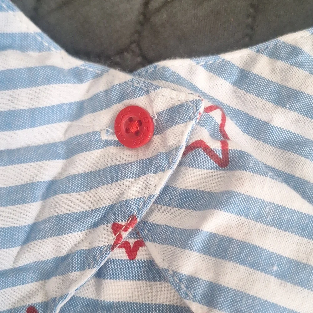 Striped Blue and Red Star Dress with Bloomers, size 6-9 months